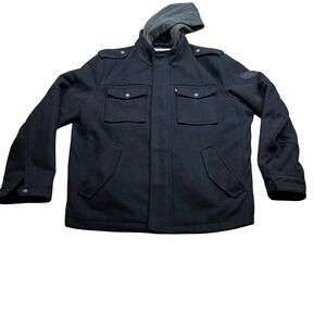 Levi Strauss Co Jacket Mens XL Wool Blend Field Hooded Black Snap Button Utility